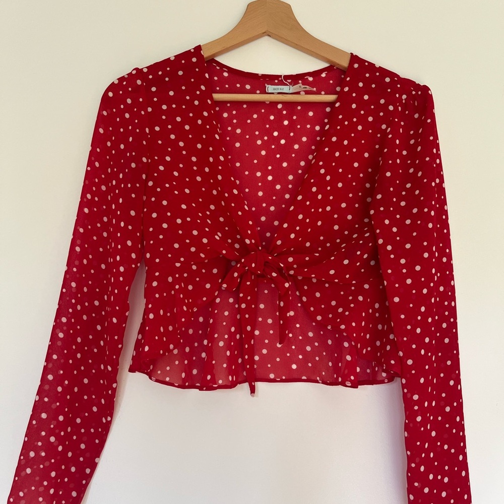 Elegant Red Polka Dot Blouse